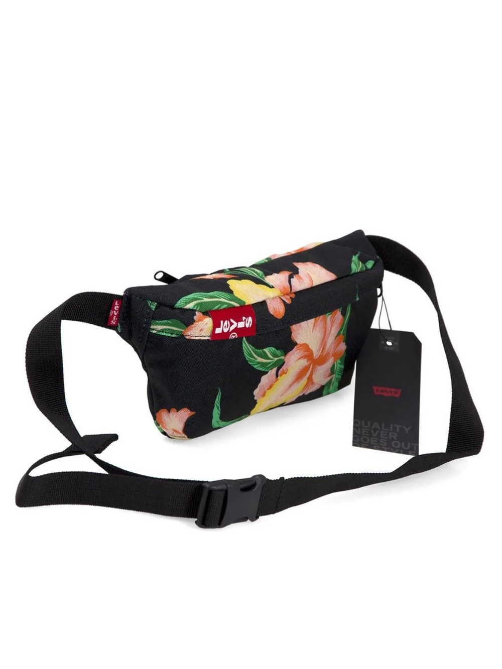 Unisex Levi's Black Floral Fanny pack Bag with Pink and Yellow Blooms